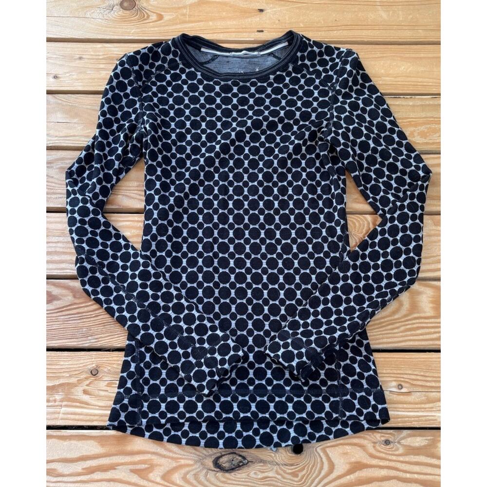 Smartwool Women’s Long Sleeve Base Layer Polka dot Top size XS Black T10